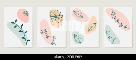 Various Leaves and Flowers, abstract shapes. Stock Vector