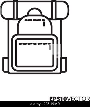 Backpack line icon. Outline symbol of hiking and travelling. Luggage vector illustration. Stock Vector