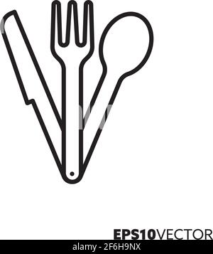 Folding cutlery line icon. Outline symbol of knife, fork and spoon. Camping equipment vector illustration. Stock Vector