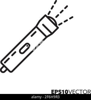Flashlight or torch line icon. Outline symbol lighting. Hiking equipment vector illustration. Stock Vector