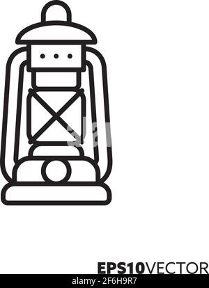 Oil lamp line icon. Camping equipment symbol. Combustion lighting vector illustration. Stock Vector