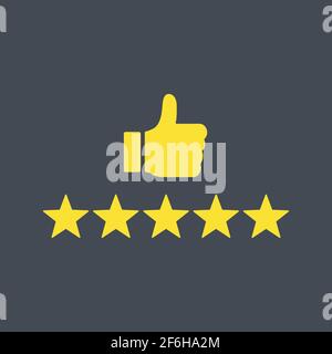 Thumb up and five stars rating. Vector illustration flat. Stock Vector