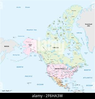 detailed vector map of North America, Mexico, Canada and the United States Stock Vector