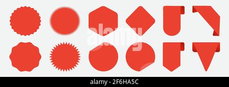 Set of blank labels in red isolated on white background. Ribbon set. Sticker set. Vector illustration. Stock Vector