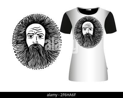 Hand drawn serious hipster man with long beard like human hand and fist. Sketch vector illustration for tattoo, t-shirt design. Stock Vector