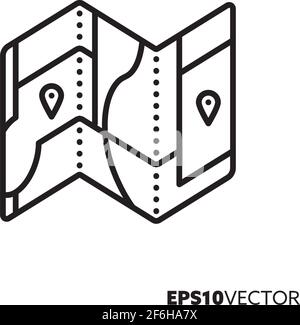 Folding map line icon. Outline symbol of navigation and search. Flat vector illustration. Stock Vector
