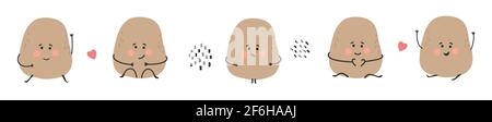 Cute hand drawn potato collection on white background. Childish smiling character set for your design. Vector illustration. Stock Vector