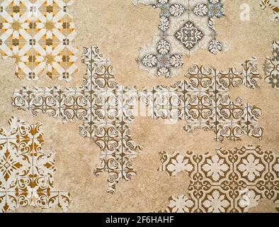 Grunge Vintage Texture Surface with Ethnic Seamless Pattern Stock Photo
