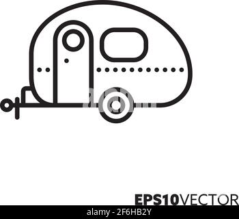 Caravan line icon. Outline symbol of camping trailer. Mobile home vector illustration. Stock Vector