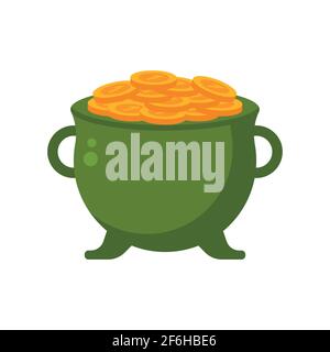 Green vector pot of gold leprechauns on a white background. Stock Vector