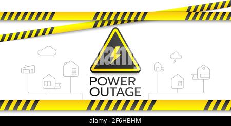 Vector power outage background with warning sign and dark wall of ...