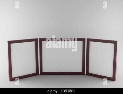 Three blank photo frames 3d rendering for mockups Stock Photo