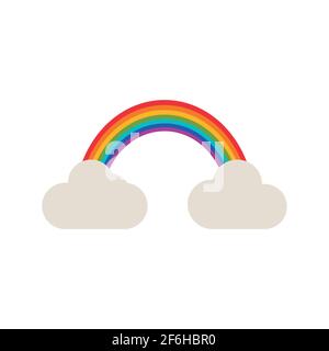 Rainbow icon in the clouds, vector illustration isolated on white background. Stock Vector