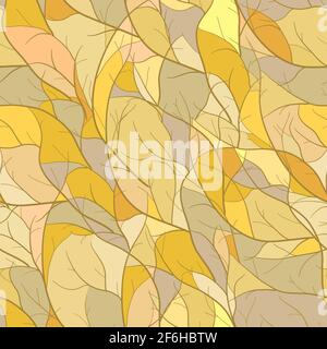 Mosaic seamless pattern with branch silhouettes in yellow tones Stock Vector