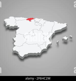 Cantabria region location within Spain 3d isometric map Stock Vector