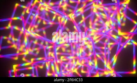 Abstract wavy squares from neon lines, computer generated. 3d rendering virtual backdrop Stock Photo