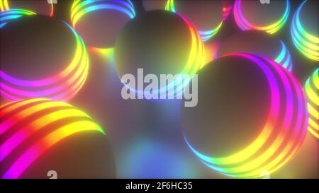 Creative geometric tracery of large 3d render balls spinning in space. Bright planets shape in digital concept of global decoration movement in hazy c Stock Photo