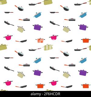 Kitchenware and cooking utensils colorful seamless pattern. Flat and solid color vector illustration. Stock Vector