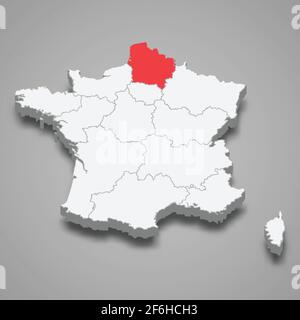 Hauts-de-France region location within France 3d isometric map Stock Vector