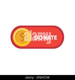 Donate button icon. Red button with yellow icon for your website, Philanthropy, charity and volunteering symbol Web design Stock Vector