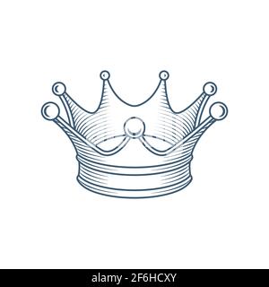 Crown. Hand drawn crown vector illustration. Vintage, engraving style crown drawing. Part of set. Stock Vector