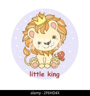 Little king. Cute little cartoon lion. Children's design. Vector Stock Vector