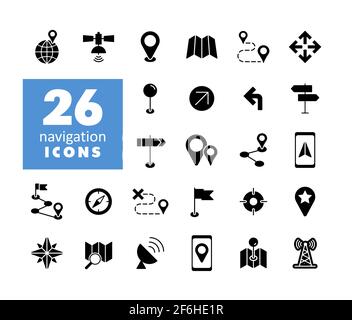 Maps, location, navigation vector glyph icons set. Graph symbol for travel and tourism web site and apps design, logo, app, UI Stock Vector