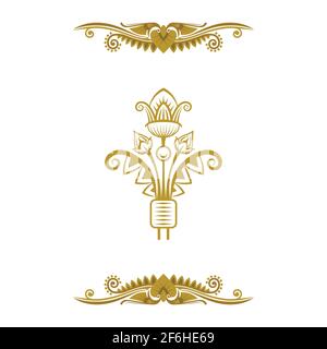 Vintage style logo and design elements. Hand drawn floral ornaments. Luxury golden symbols vector template. Part of set. Stock Vector
