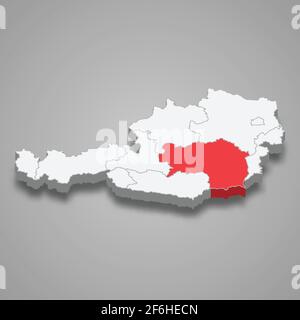 Styria region location within Austria 3d isometric map Stock Vector