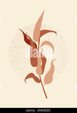 Botanical wall art vector poster. Artistic drawing of tropical leaves with abstract shapes. Plant art design for print, cover, wallpaper, postcards, i Stock Vector
