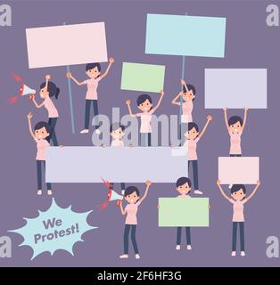 A set of Medical staff women protesting.It's vector art so easy to edit. Stock Vector