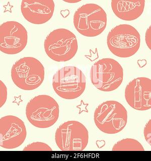 Seamless pattern with hand drawn food and drink icons Stock Vector