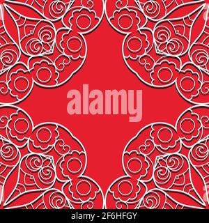 Red lace seamless hand drawn background with circle ornament Stock Vector