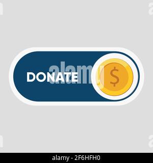 Donate button icon. Blue button with yellow icon for your website, Philanthropy, charity and volunteering symbol Web design Stock Vector