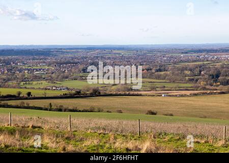 View north west from Morgan's Hill to town of Calne, Wiltshire, England, UK Stock Photo