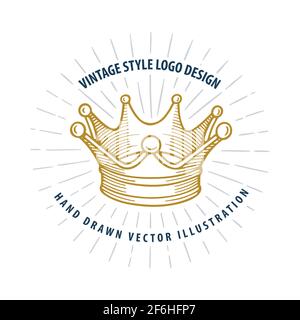Crown. Hand drawn crown vector illustration. Vintage, engraving style crown drawing. Part of set. Stock Vector