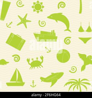 Vector seamless pattern with beach vacation icons Stock Vector