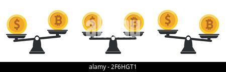 Balance Dollar VS Bitcoin concept set on white background. Vector. Stock Vector