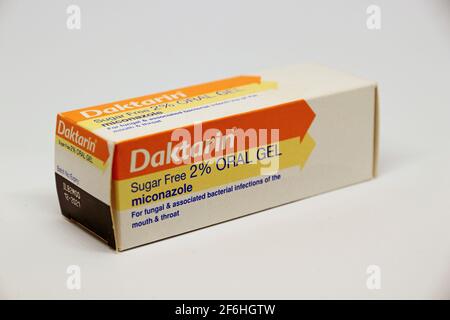 Box Of Daktarin Miconazole Oral Gel Made By Janssen Stock Photo - Alamy