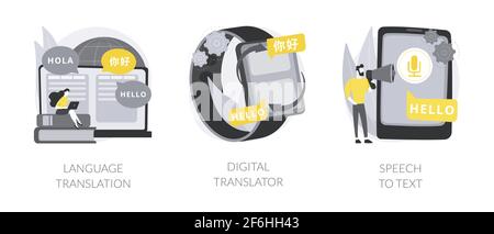 Multilingual mobile application abstract concept vector illustrations. Stock Vector