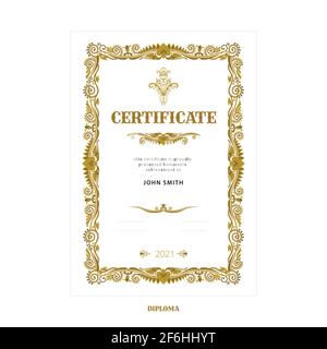 Vintage frame with floral design elements. Hand drawn retro style diploma, certificate and invitation luxury vector template. Part of set. Stock Vector