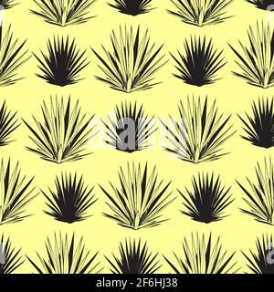 Vector seamless pattern with blue agave silhouettes. Tequila agave succulent plant background, wallpaper Stock Vector