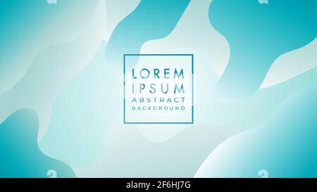 Minimal wavy liquid vector illustration. Turquoise, white blue green color gradient. Abstract background design template. Stock Vector