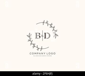 BD letters Beautiful floral feminine editable premade monoline logo suitable for spa salon skin hair beauty boutique and cosmetic company. Stock Vector