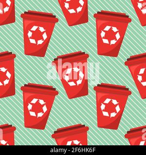 red trash can seamless pattern vector illustration Stock Vector