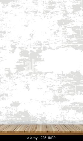 Realistic wooden table on the background of a gray old wall - Vector illustration Stock Vector