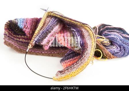 Knitting using  circular needles and yarn Stock Photo