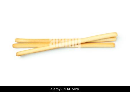 Tasty grissini breadsticks isolated on white background Stock Photo
