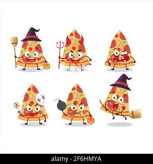 Halloween expression emoticons with cartoon character of slice of beef pizza. Vector illustration Stock Vector