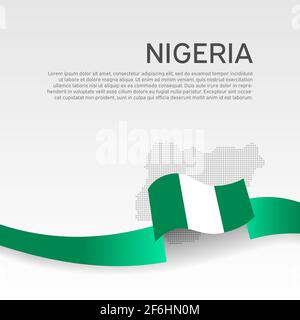 Nigeria flag, mosaic map on white background. Vector banner design, nigeria national poster. Cover for business booklet. Wavy ribbon with the nigerian Stock Vector